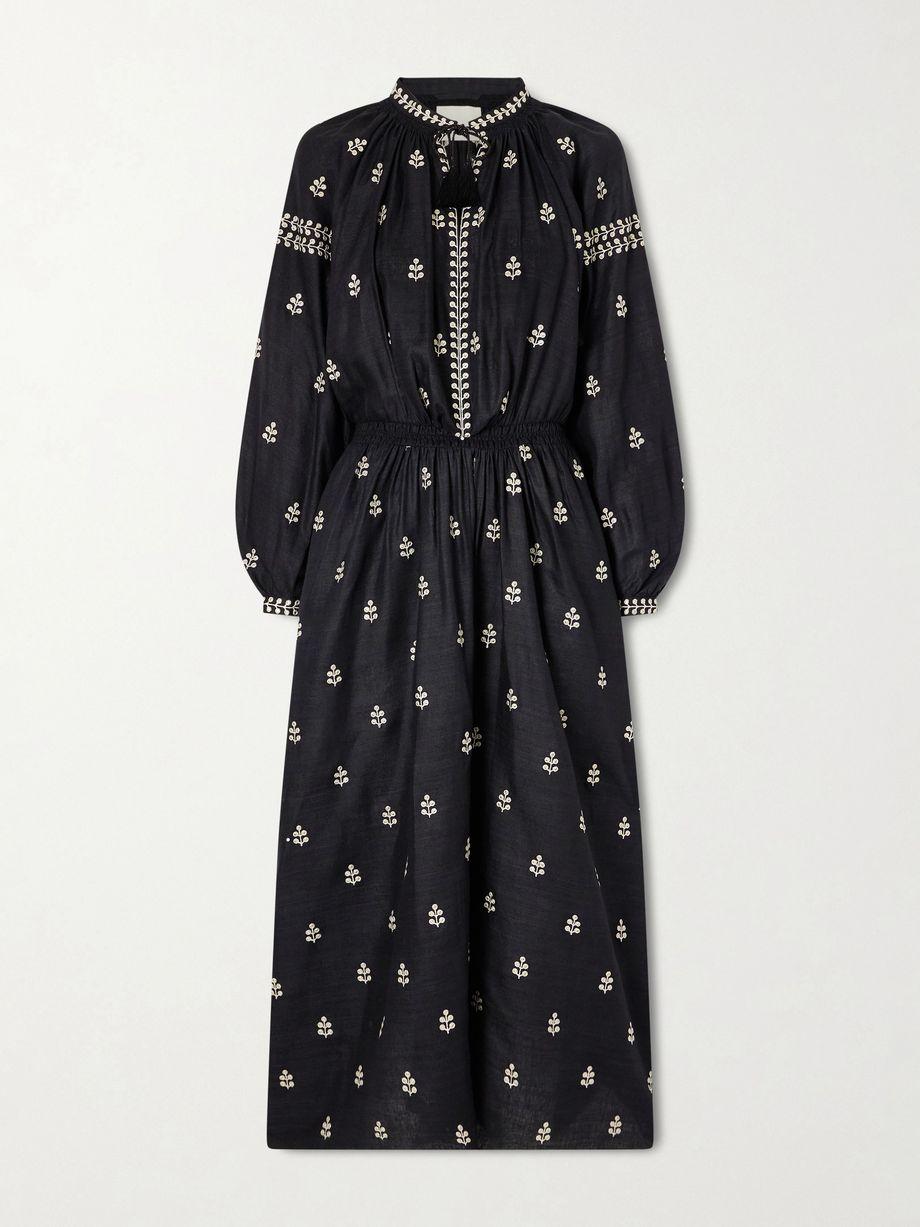 Rodilia tasseled gathered embroidered silk midi dress by ISABEL MARANT