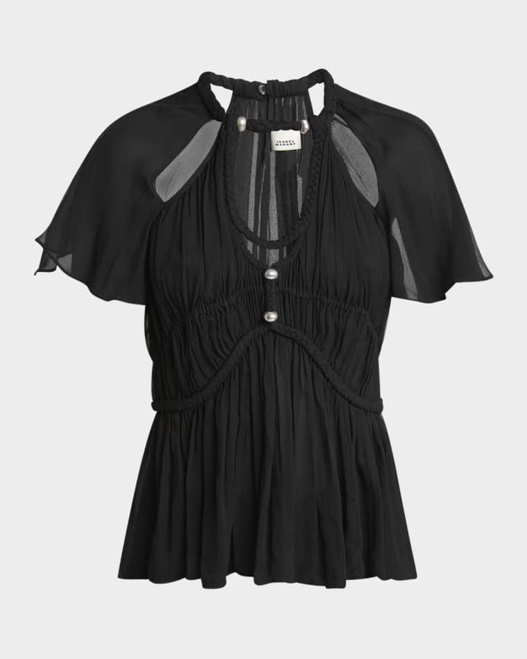 Rosaline Cutout Pleated Chiffon Silk Top by ISABEL MARANT Rosaline Cutout Pleated Chiffon Silk Top by ISABEL MARANT