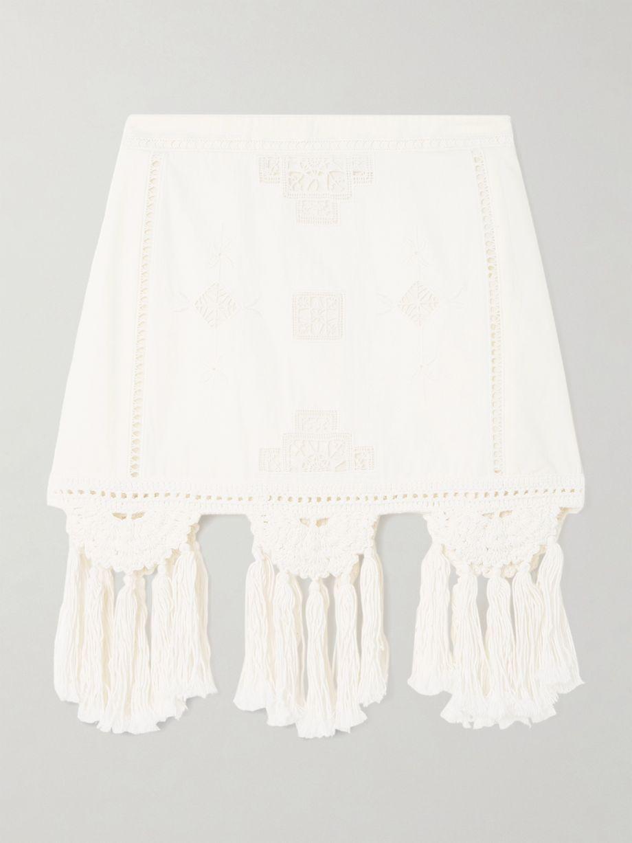 Sandra frayed macramé-trimmed cotton mini skirt by ISABEL MARANT
