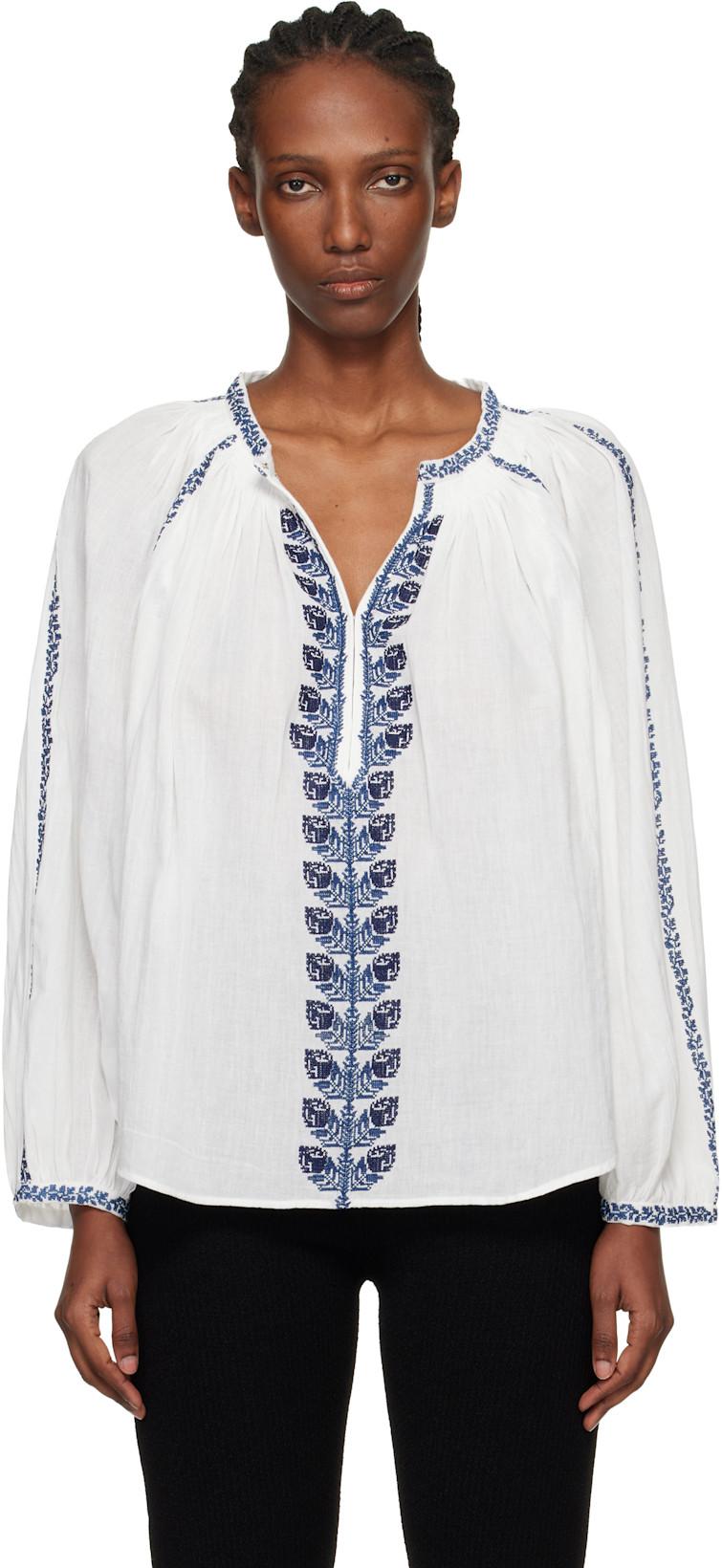 White Lena Summer Embroidered Blouse by ISABEL MARANT