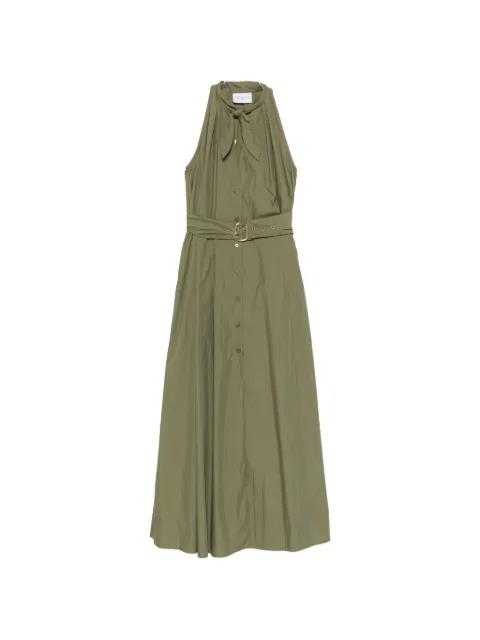 belted tie-neck maxi dress by ISABELLE BLANCHE