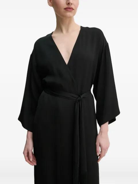 fringe-detail wrap midi dress by ISABELLE BLANCHE
