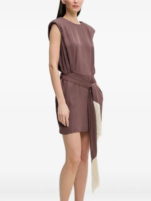 padded-shoulder belted-waist mini dress by ISABELLE BLANCHE