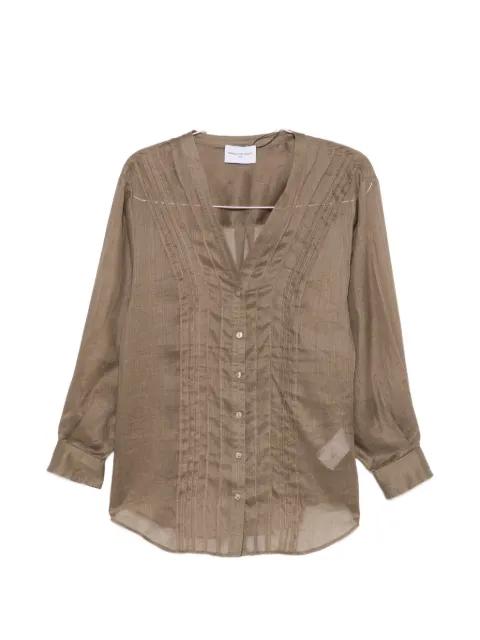 pin-tuck V-neck blouse by ISABELLE BLANCHE