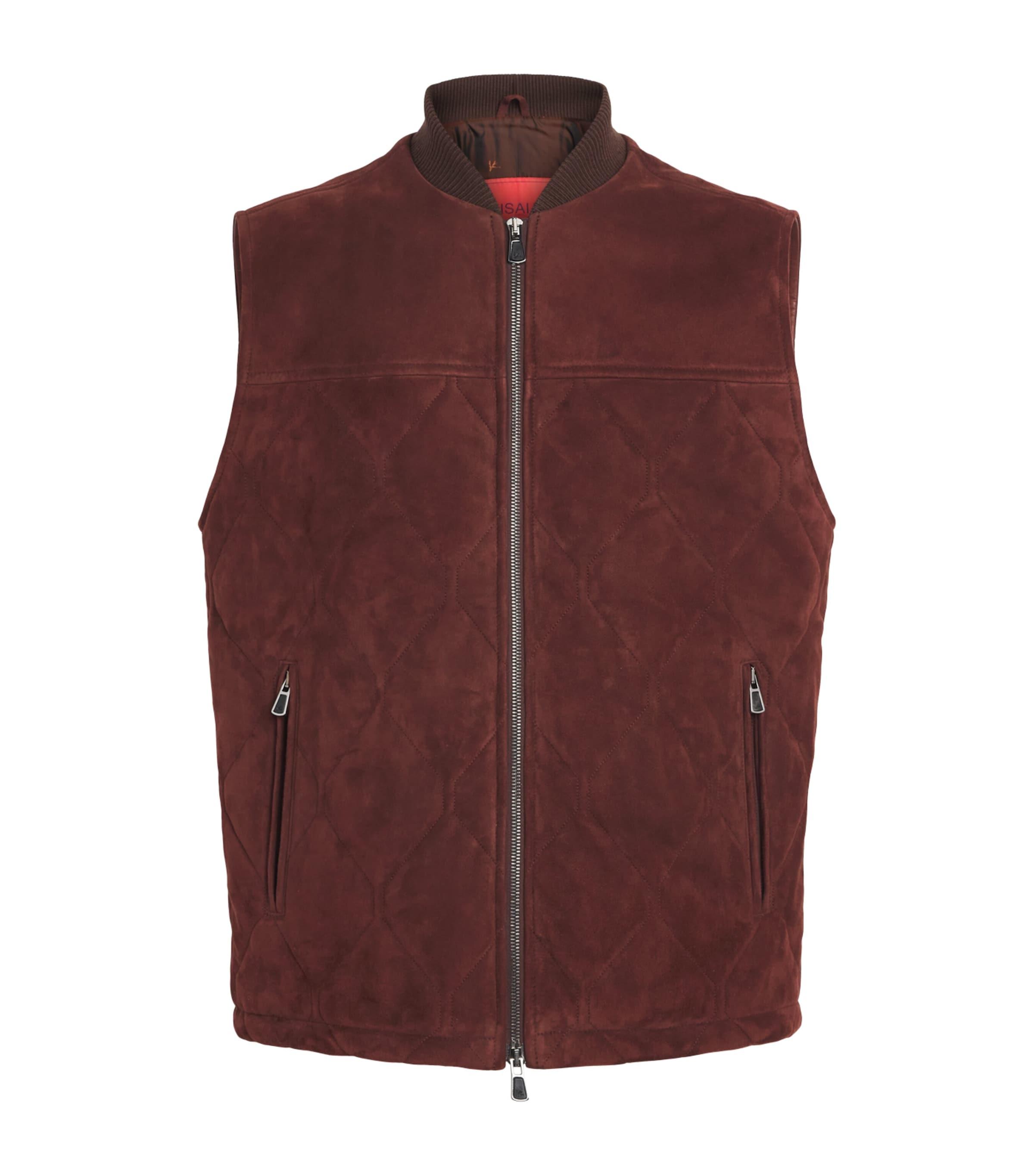 Isaia Lambskin Suede Quilted Gilet by ISAIA