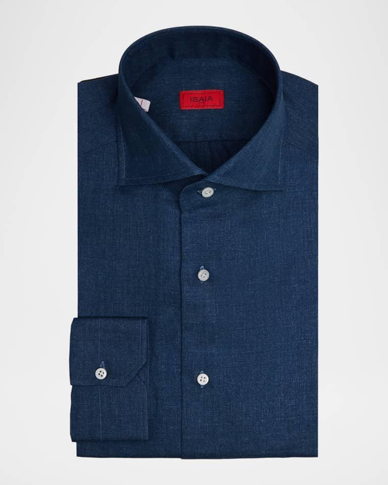Men's Chambray Spread Collar Sport Shirt by ISAIA