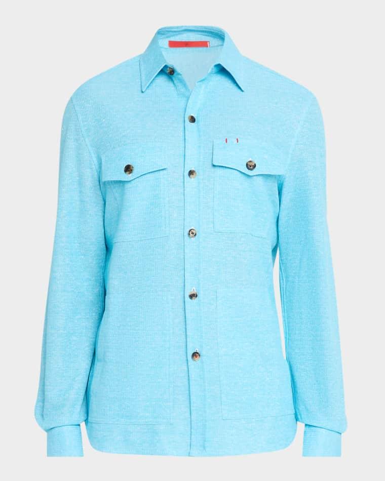 Men's Comfort Cotton and Linen Jersey Four-Pocket Overshirt by ISAIA