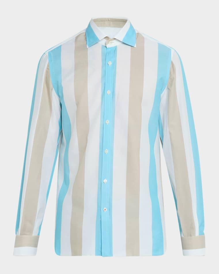 Men's Cotton Awning Stripe Sport Shirt by ISAIA
