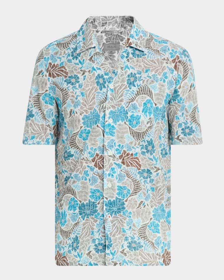 Men's Cotton Floral Camp Shirt by ISAIA