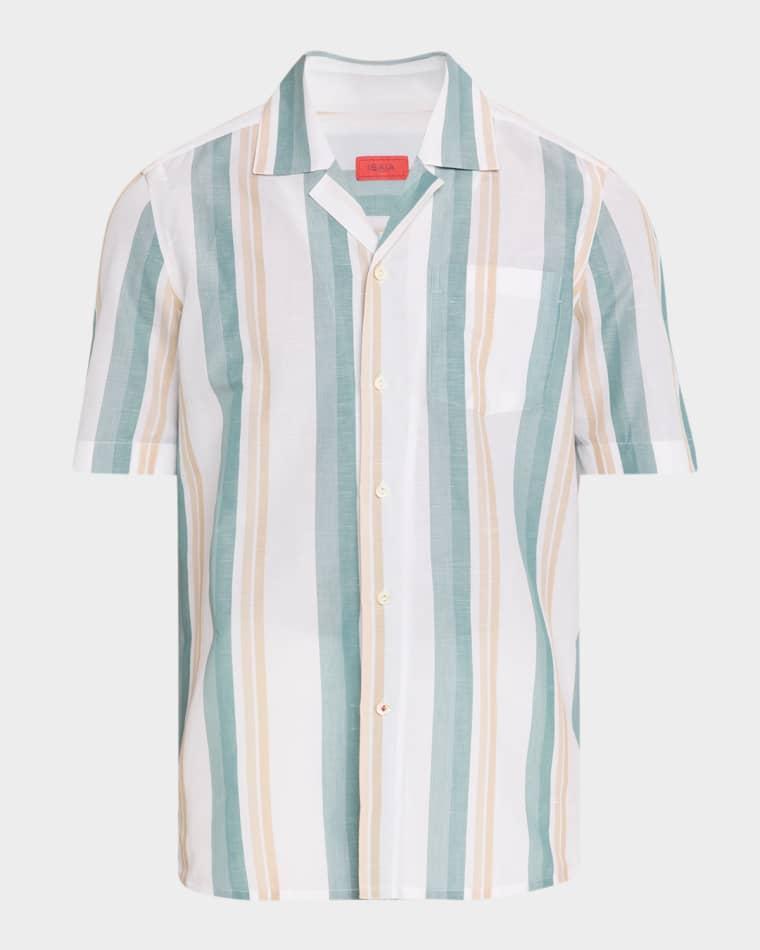Men's Cotton-Linen Striped Shirt by ISAIA