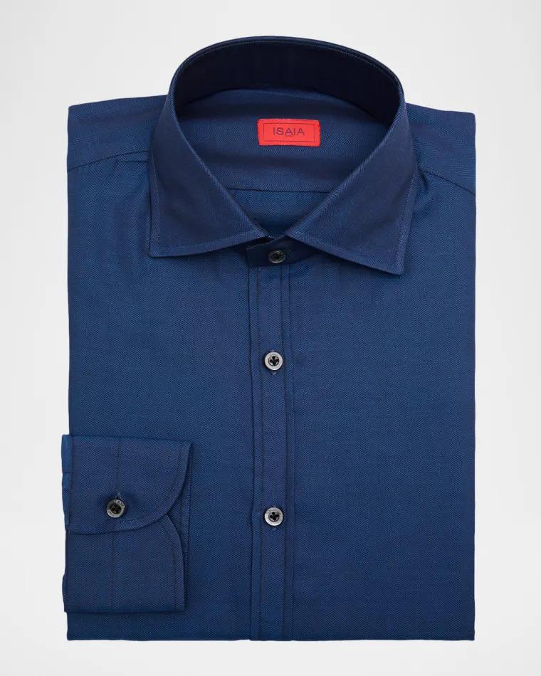 Men's Cotton Micro-Herringbone Dress Shirt by ISAIA