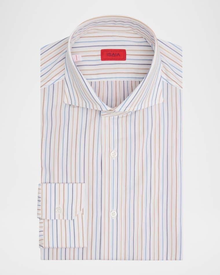 Men's Cotton Multicolor Stripe Spread Collar Dress Shirt by ISAIA
