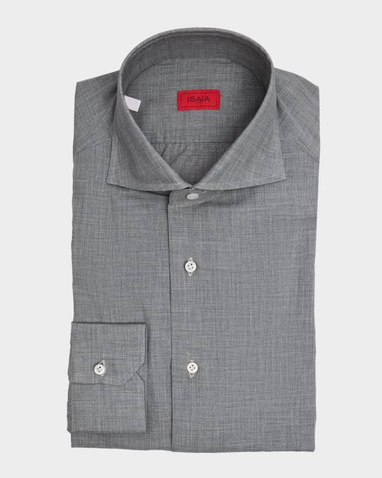 Men's Cotton Sharkskin Spread Collar Dress Shirt by ISAIA