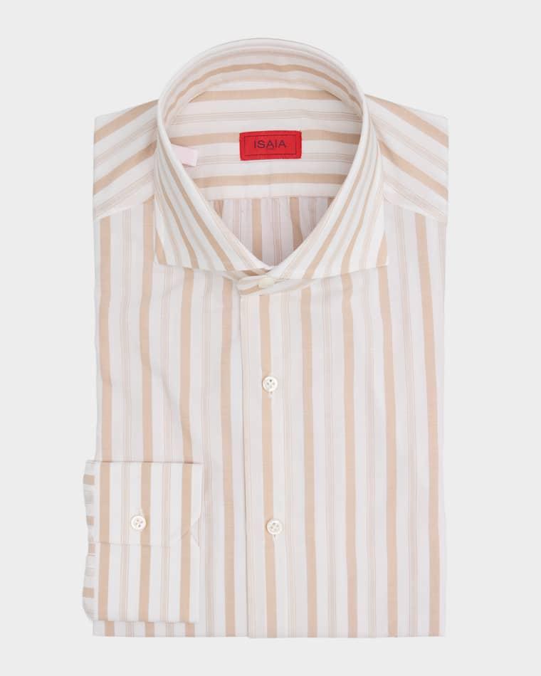 Men's Cotton Spread Collar Multi-Stripe Dress Shirt by ISAIA