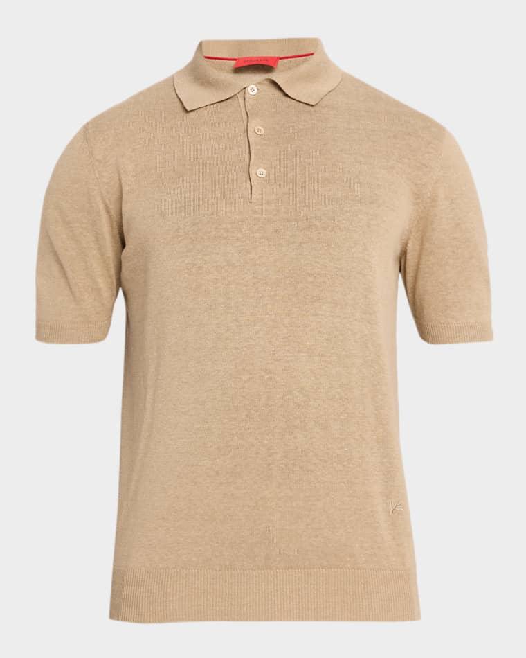 Men's Linen-Silk Short-Sleeve Polo Shirt, Tan by ISAIA