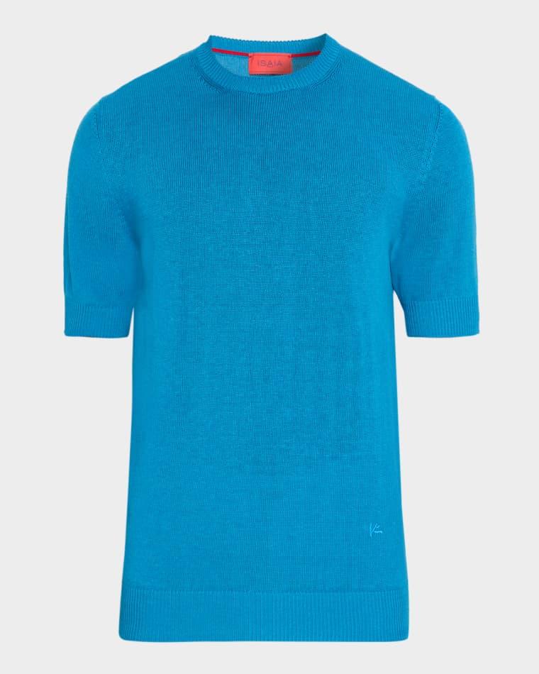 Men's Linen-Silk Short-Sleeve Shirt, Teal by ISAIA