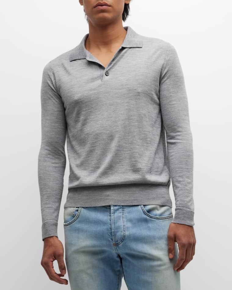 Men's Wool-Silk Blend Polo Sweater by ISAIA