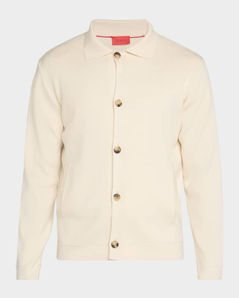 Men's Wool and Silk Ribbed Overshirt by ISAIA