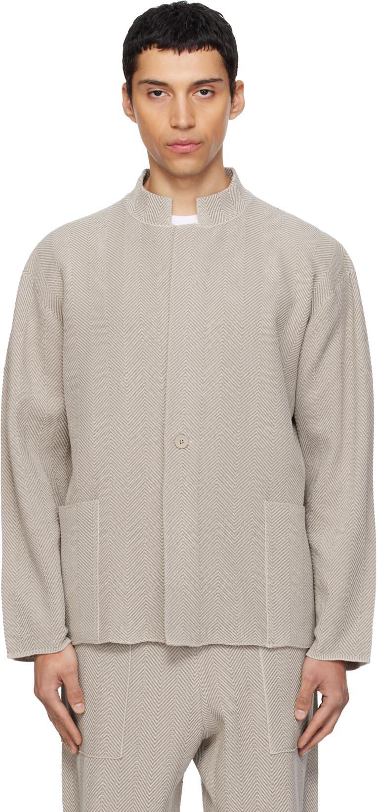 Beige Inlaid Knit Jacket by ISSEY MIYAKE