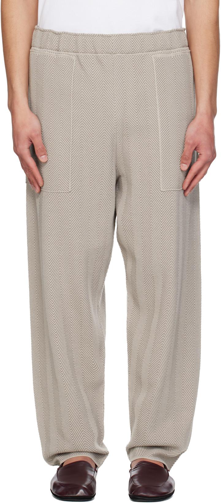 Beige Inlaid Knit Trousers by ISSEY MIYAKE
