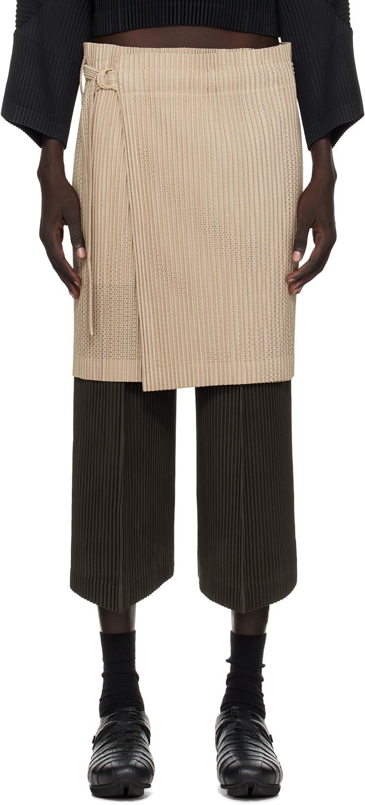 Beige Light Mesh Miniskirt by ISSEY MIYAKE