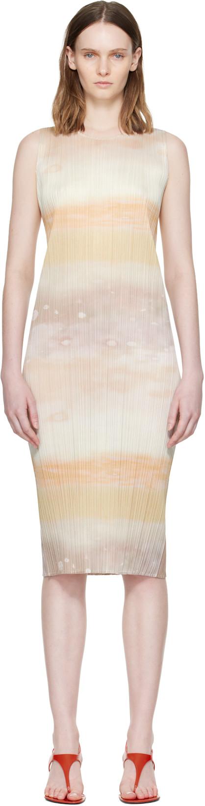Beige Sea Bubble Midi Dress by ISSEY MIYAKE