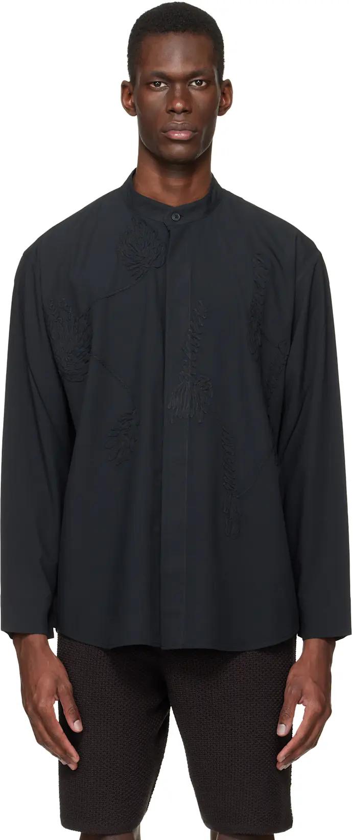 Black Embroidery Press Shirt by ISSEY MIYAKE