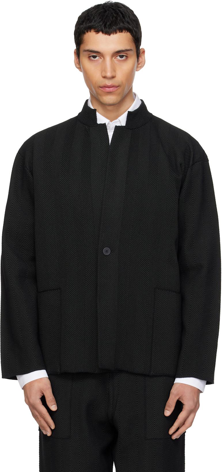 Black Inlaid Knit Jacket by ISSEY MIYAKE