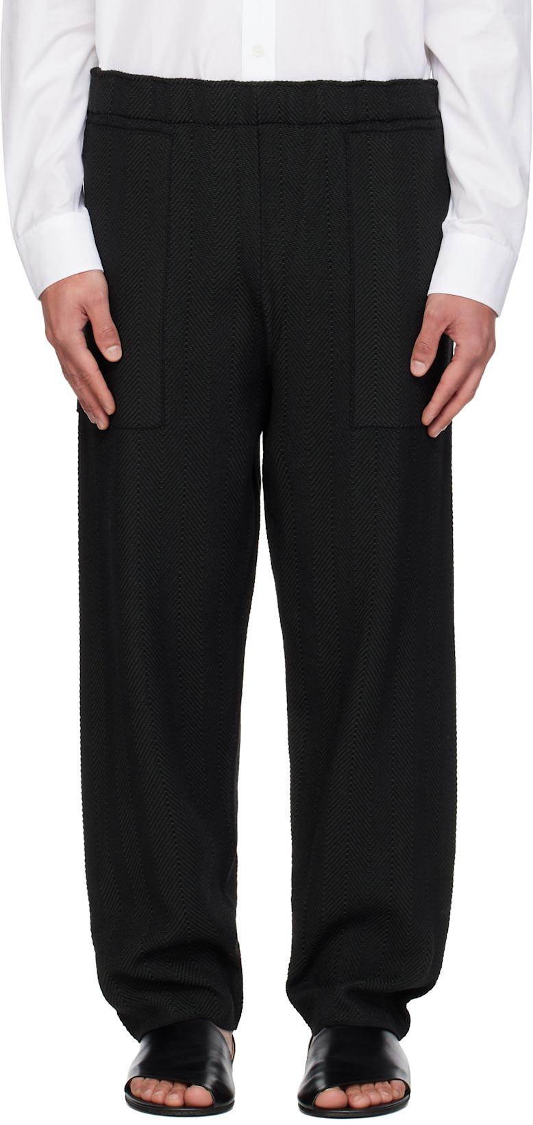 Black Inlaid Knit Trousers by ISSEY MIYAKE