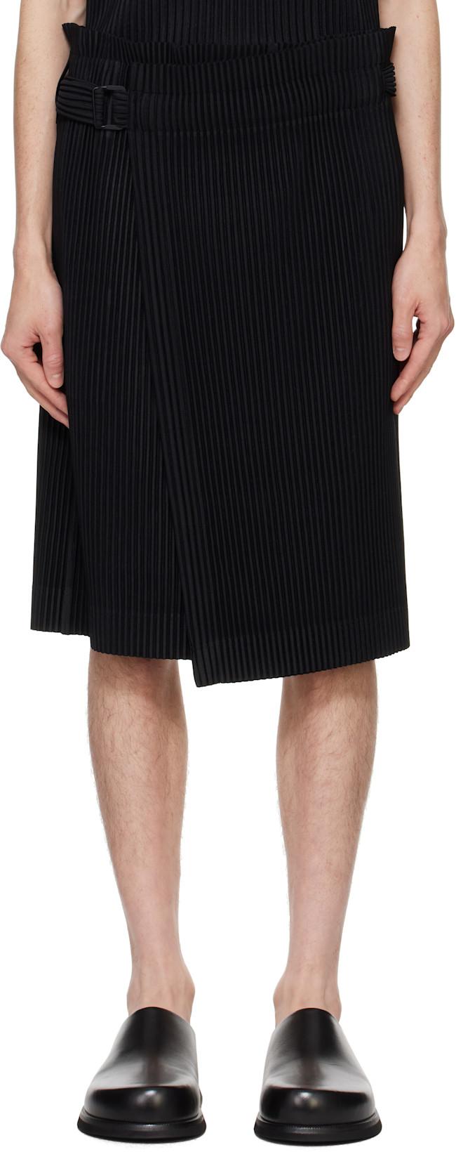 Black Pleats Bottoms 2 Midi Skirt by ISSEY MIYAKE