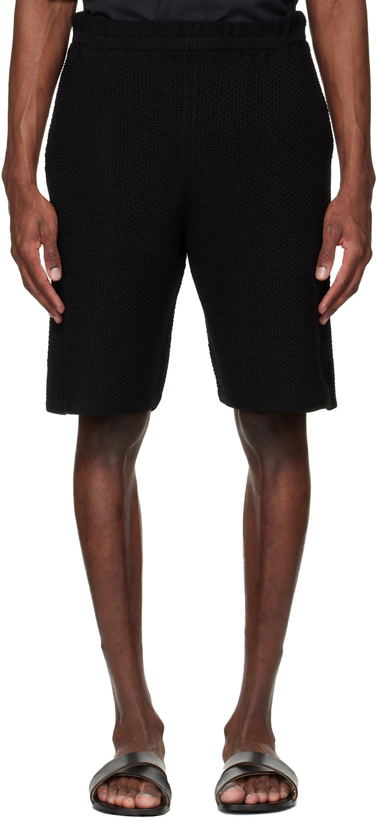 Black Rustic Knit Shorts by ISSEY MIYAKE