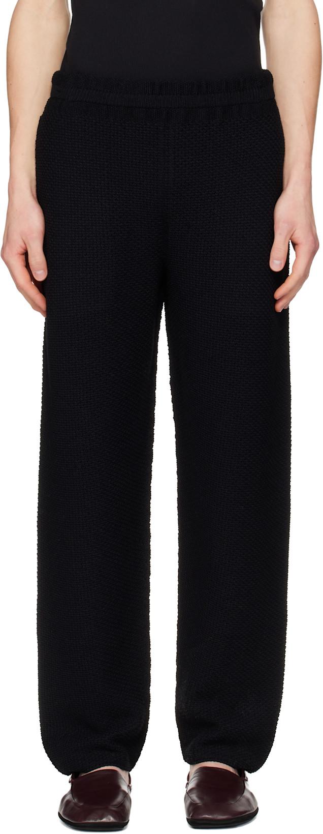 Black Rustic Knit Sweatpants by ISSEY MIYAKE
