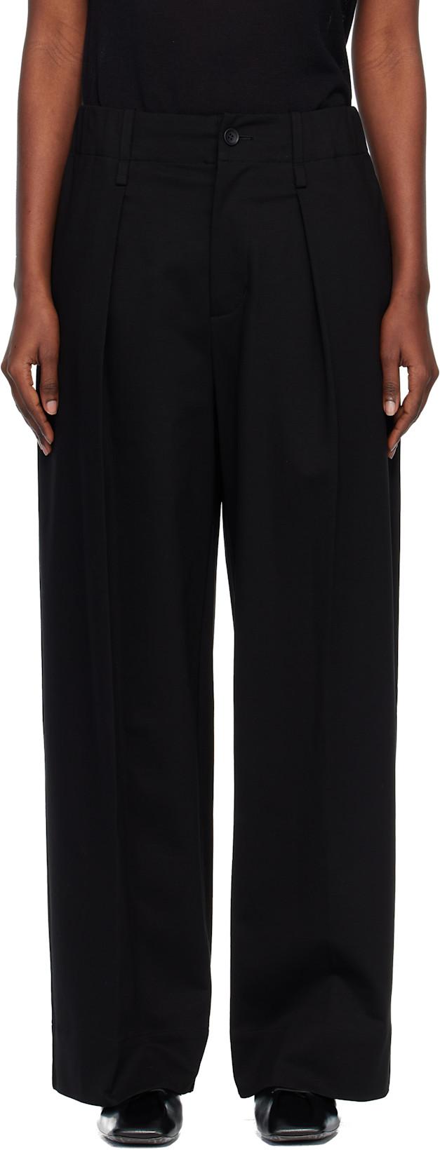 Black Simple Ensemble Trousers by ISSEY MIYAKE