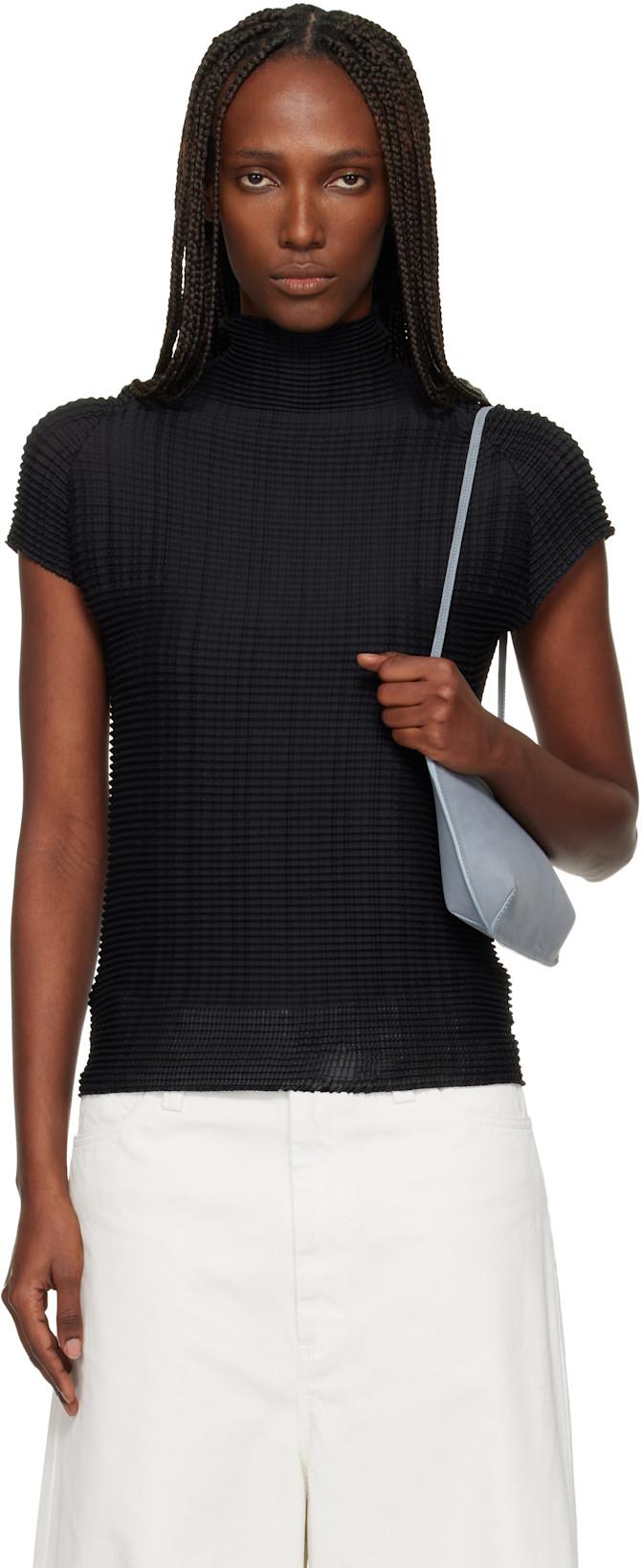 Black Wooly Pleats Top by ISSEY MIYAKE