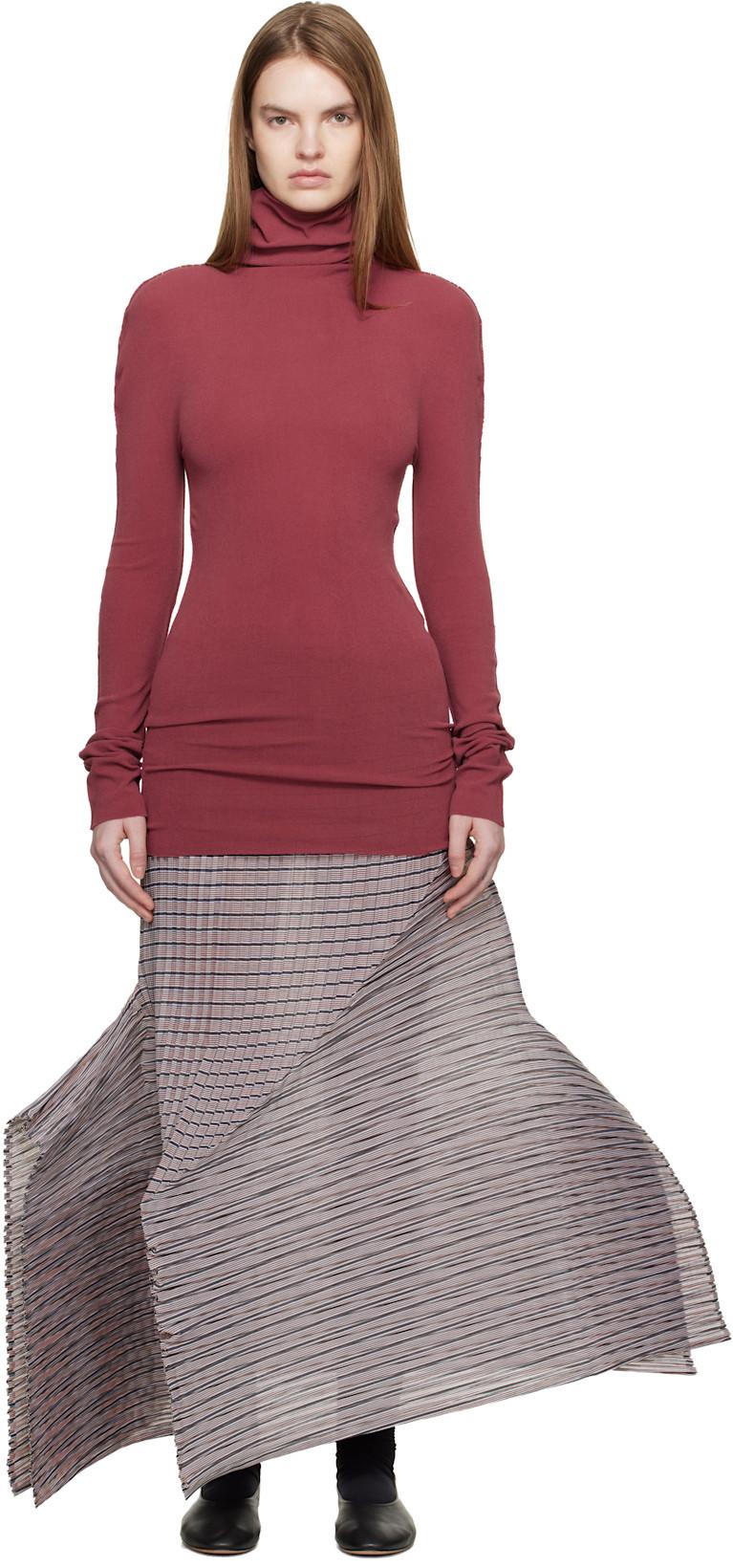 Black & Brown Generic Stripes Machine Pleats Midi Skirt by ISSEY MIYAKE