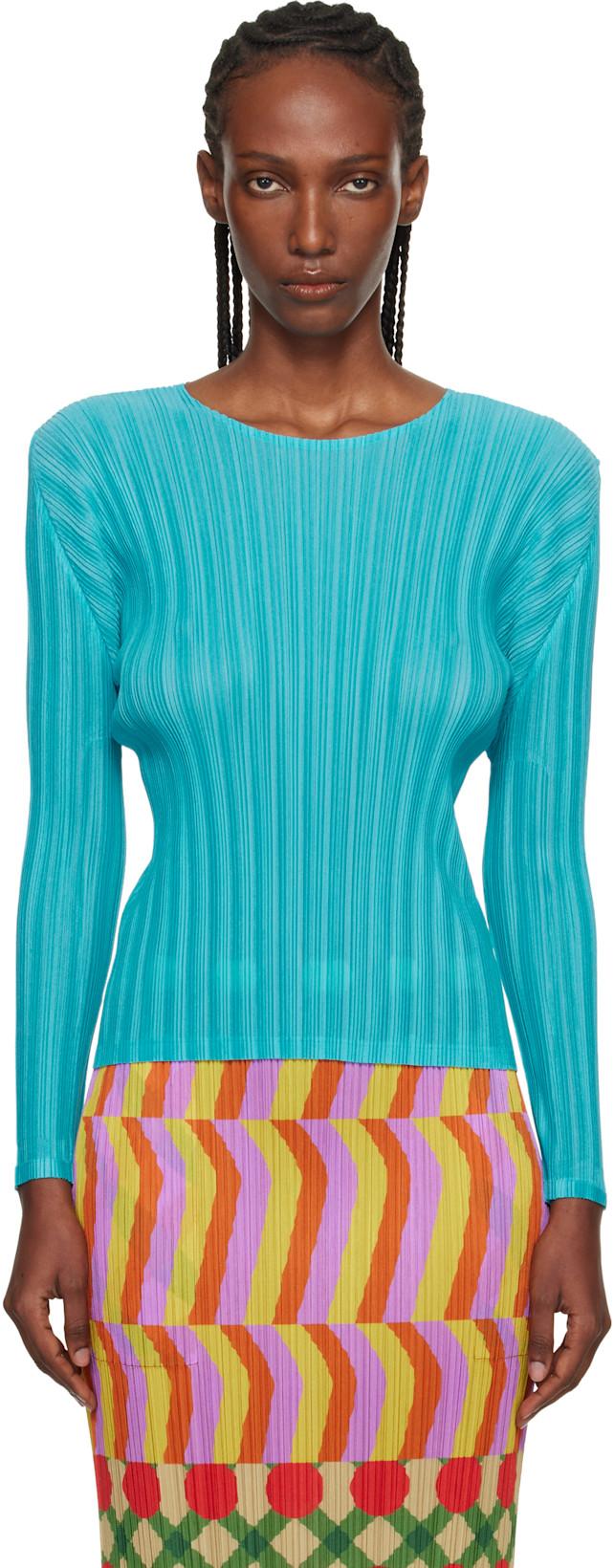 Blue Rib Pleats January T-shirt by ISSEY MIYAKE