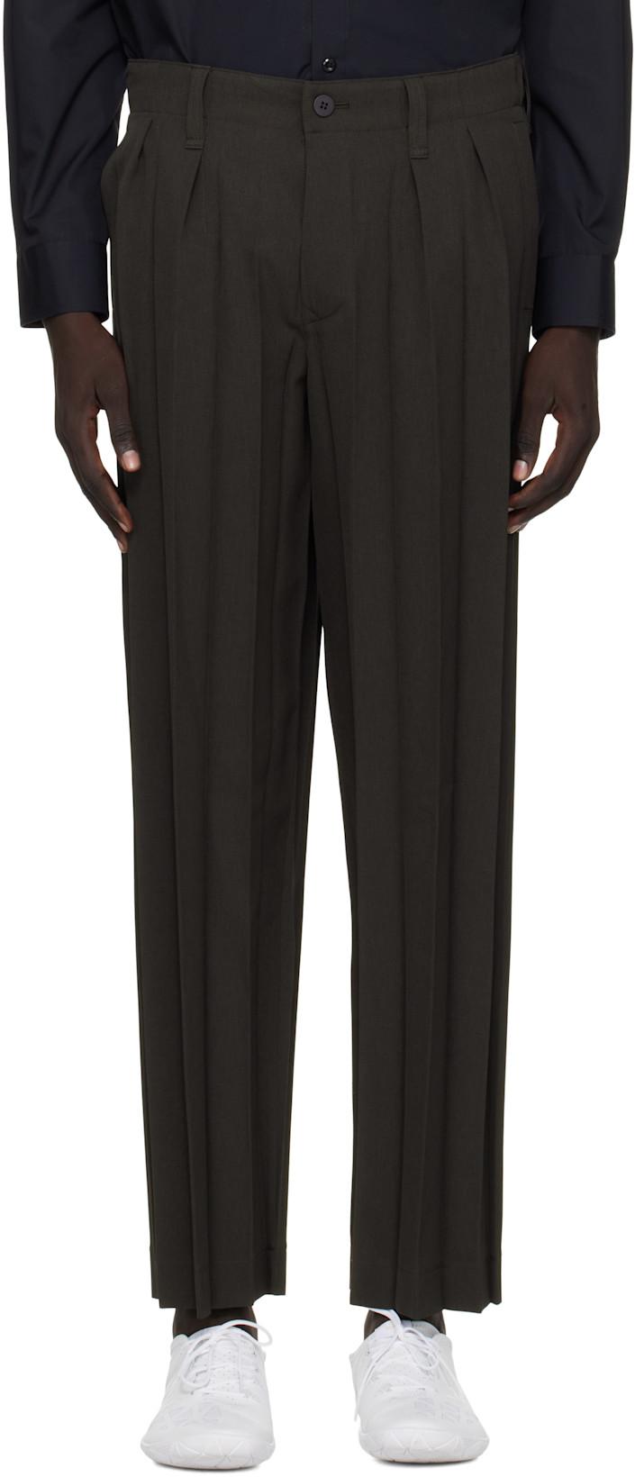 Brown Edge Ensemble Trousers by ISSEY MIYAKE