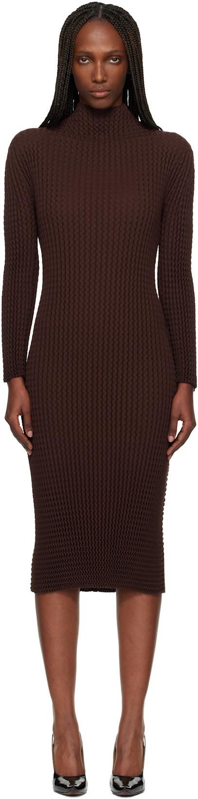 Brown October Spongy-58 Midi Dress by ISSEY MIYAKE