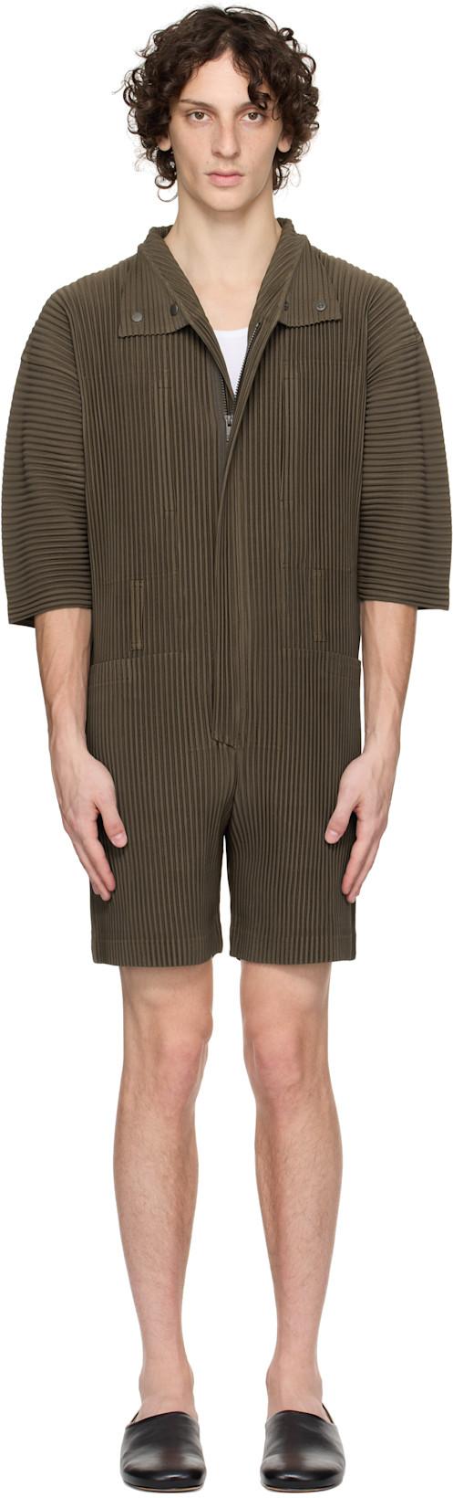 Brown Pleats Bottoms 3 Jumpsuit by ISSEY MIYAKE
