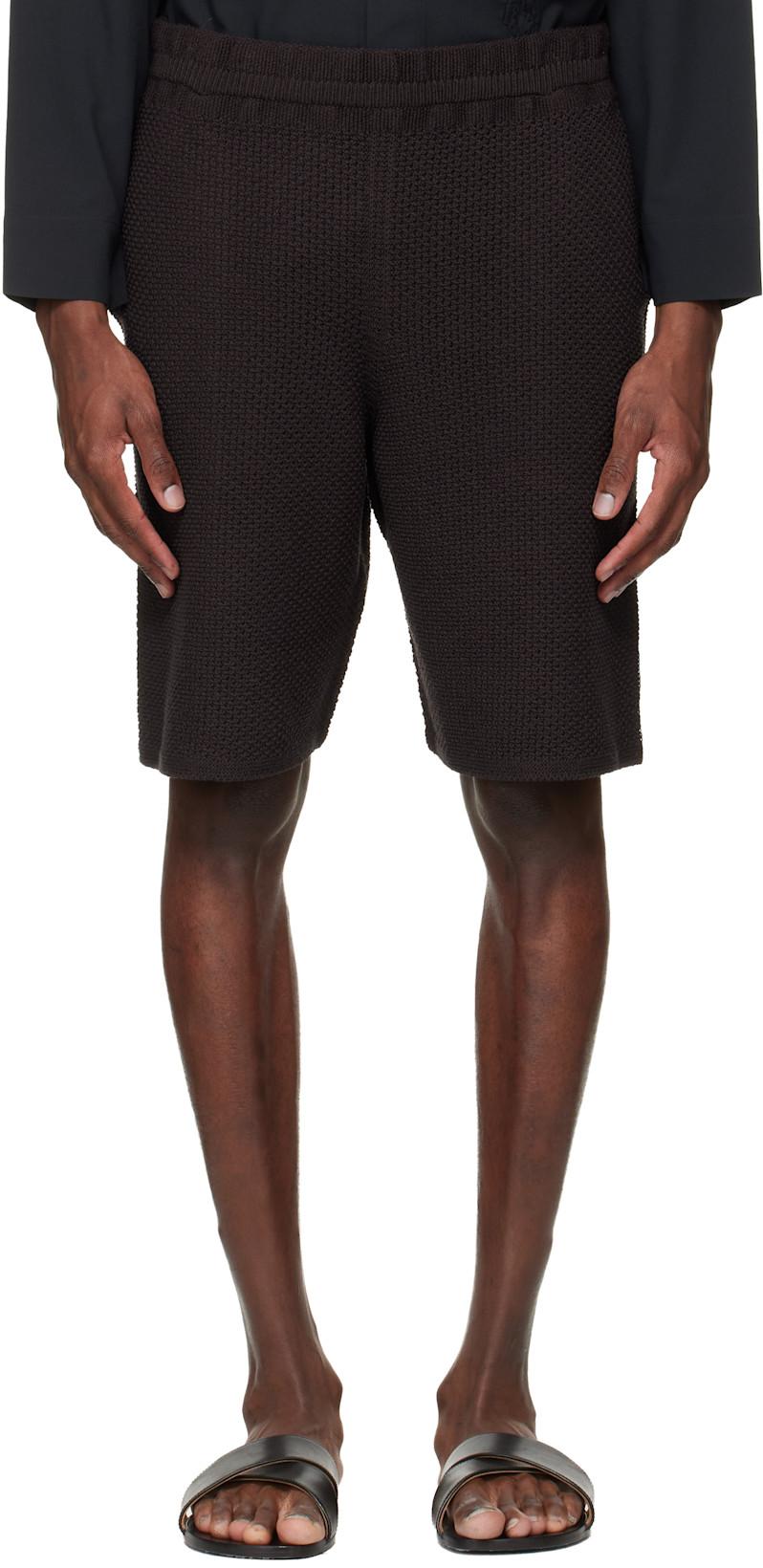 Brown Rustic Knit Shorts by ISSEY MIYAKE