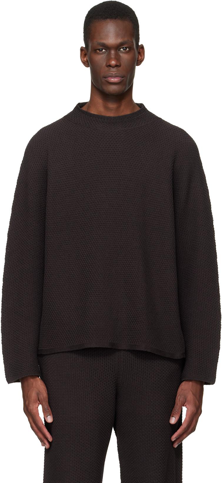 Brown Rustic Knit Sweater by ISSEY MIYAKE