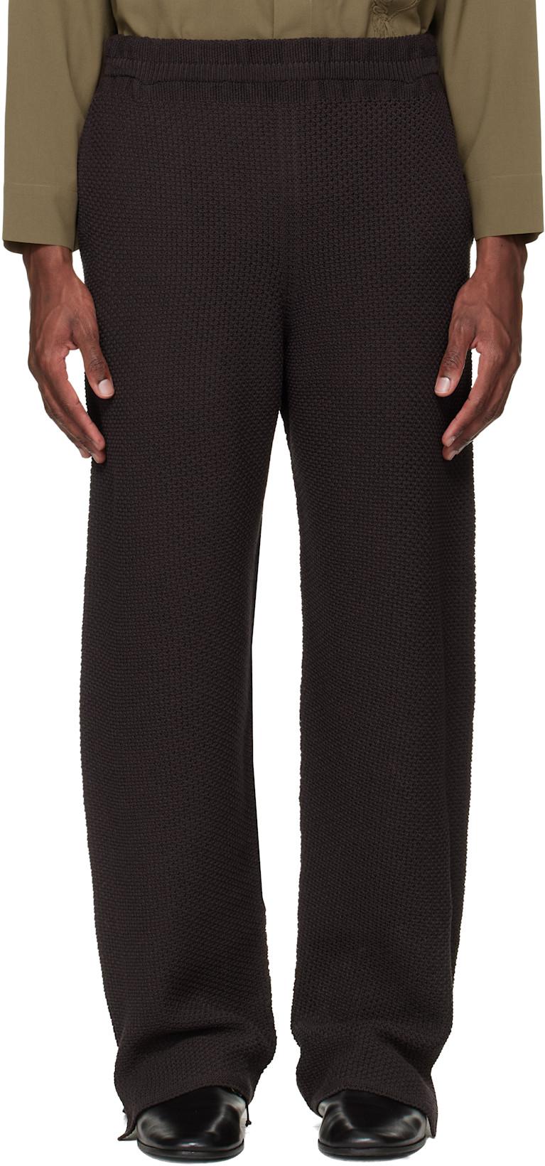 Brown Rustic Knit Trousers by ISSEY MIYAKE