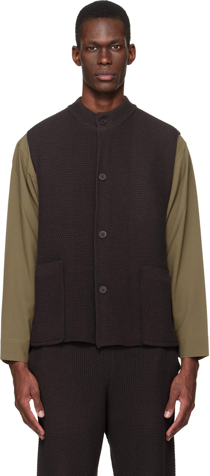 Brown Rustic Knit Vest by ISSEY MIYAKE