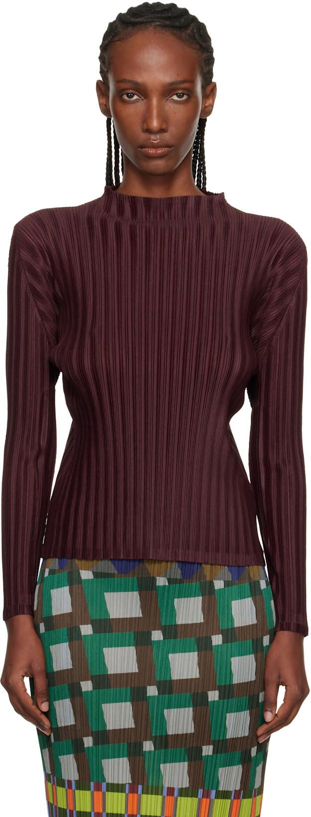Burgundy Rib Pleats January Top by ISSEY MIYAKE