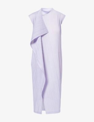Draped-Panel Ramie Pleats Sleeveless Knitted Midi Dress by ISSEY MIYAKE