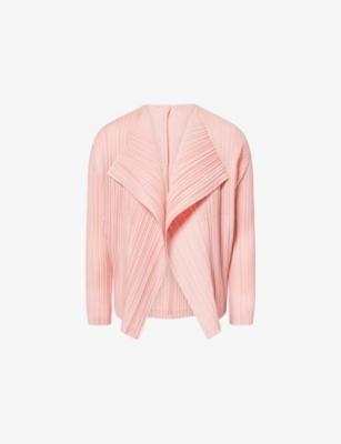 Exaggerated-Lapel Ramie Pleats Knitted Cardigan by ISSEY MIYAKE
