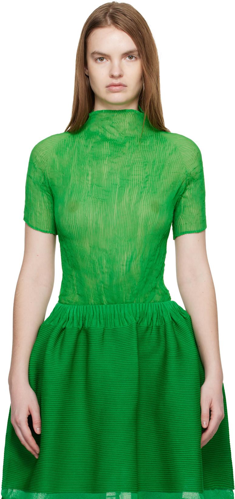 Green Chiffon Twist 3 Top by ISSEY MIYAKE