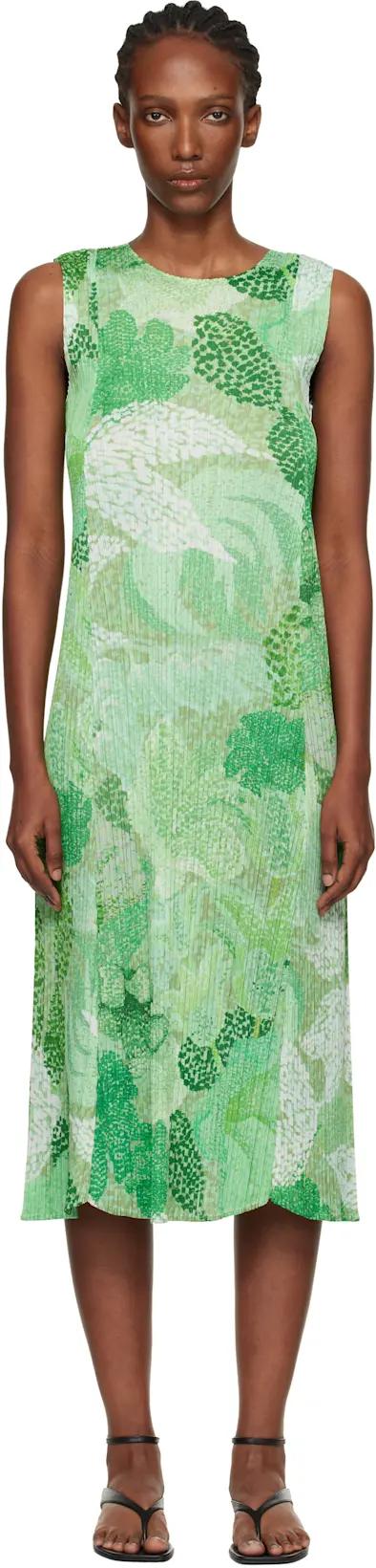 Green Foggy Forest Maxi Dress by ISSEY MIYAKE