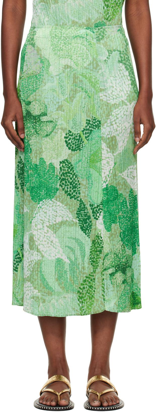 Green Foggy Forest Midi Skirt by ISSEY MIYAKE