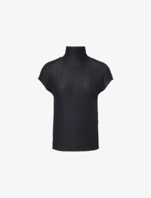 High-Neck Pleats Knitted Shirt by ISSEY MIYAKE